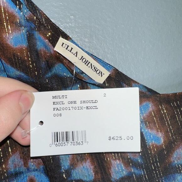 Ulla Johnson Kaia Ruffled One Shoulder Mini Dress NWT Blue/Brown Multi Size 2 - Picture 3 of 8
